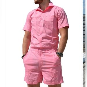 Zesties Male‎ Romper Short Sleeve Button-Front in Pink Coral Sz M NEW